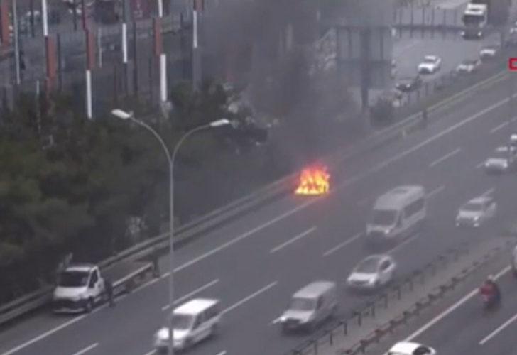 TEM de korku dolu anlar Alev alev yandı trafik kilitlendi Son