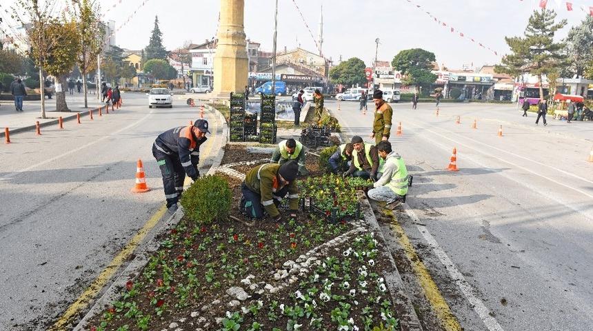 &Ccedil;orum hercai menekşeler ile renklendi
