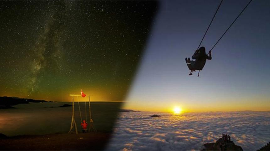 Türkiye'nin saklı cenneti! Bulutların üstünde sallanıyorlar