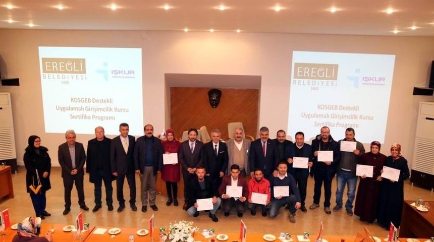 Ereğli’de girişimcilik kursunu bitiren kursiyerlere sertifikaları dağıtıldı