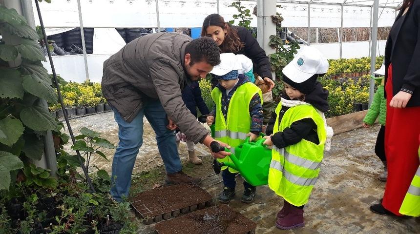 Minik &ouml;ğrenciler sera alanını gezdi