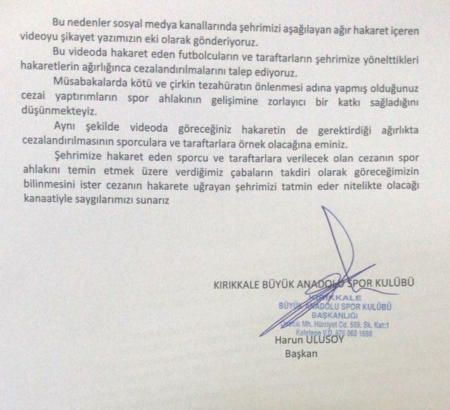 Kırıkkale Büyükanadoluspor, Çubukspor’u TFF’ye şikayet etti