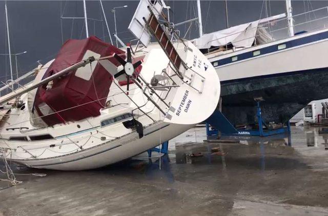 Marmaris'te hortum; yelkenliler hasar gördü, dalış teknesi battı