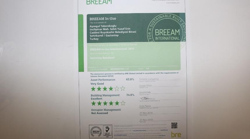 Gaziantep B&uuml;y&uuml;kşehir Belediye Binası, yeşil bina sertifikası aldı