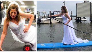 Gelinlikle ‘kürek çekerek’ damat adayını arıyor!