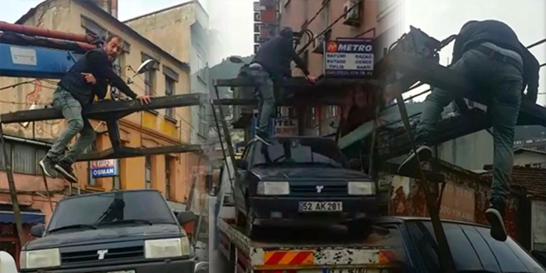 B&ouml;ylesi g&ouml;r&uuml;lmedi! Aracını &ccedil;ektirmemek i&ccedil;in &ouml;yle bir şey yaptı ki...