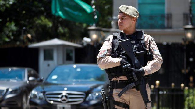 A policeman guards the Saudi Embassy in Buenos Aires