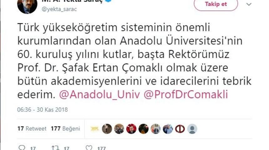 Y&Ouml;K Başkanımız Sara&ccedil; Anadolu &Uuml;niversitesinin 60. yılını kutladı