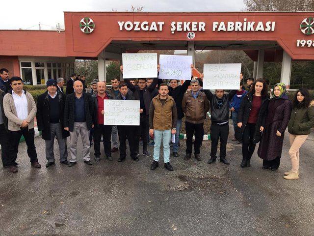 Yozgat Şeker Fabrikası önünde işçilerden kadro eylemi