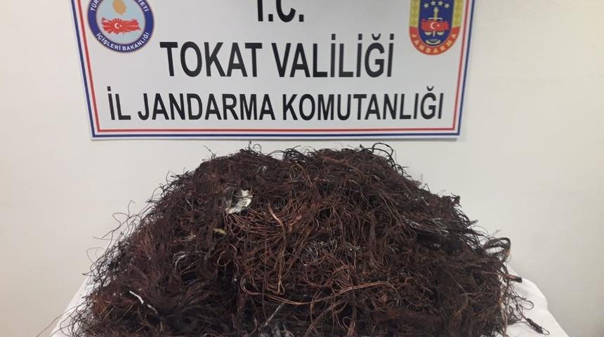 &Ccedil;aldıkları kabloyu yakarken jandarmaya yakalandılar