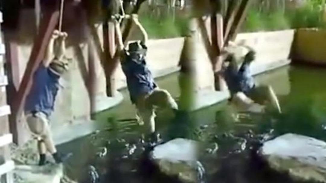 Y&uuml;rekleri ağza getiren olay! Timsahların arasına d&uuml;şt&uuml;