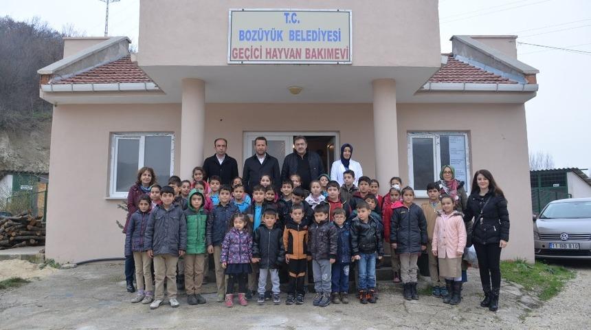Miniklerden Boz&uuml;y&uuml;k Belediyesi Ge&ccedil;ici Hayvan Barınağına ziyaret