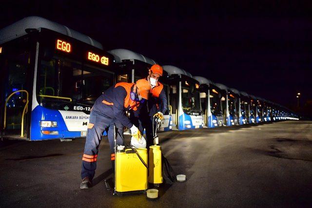 EGO otobüsleri dezenfekte ediliyor