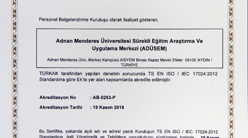 AD&Uuml;SEM, T&uuml;rk Akreditasyon Kurumu tarafından akredite edildi