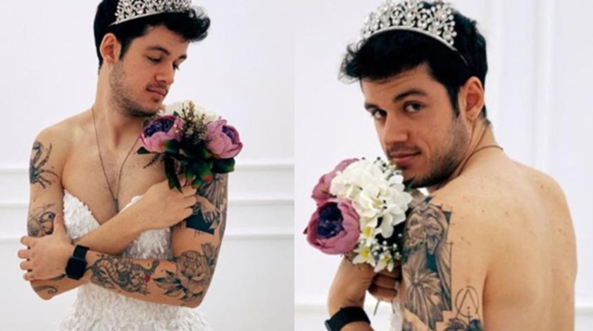 YouTuber Orkun Işıtmak'ın gelinlikli fotoğrafları sosyal medyayı salladı