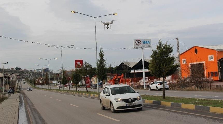 Soma’da drone destekli trafik denetimi