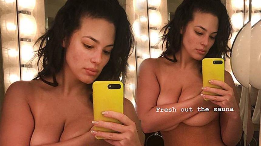 Ashley Graham ayna karşısında çırılçıplak