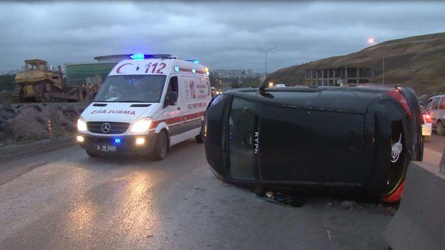 Pendik'te takla atan arabadan hafif sıyrıklarla kurtuldu
