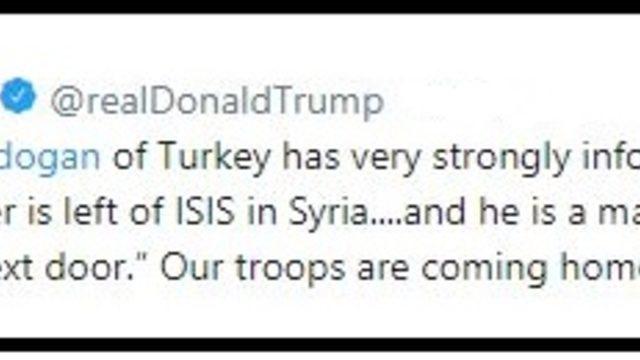 Trump: Erdogan Suriye'de IŞİD'den geriye ne kaldıysa yok edeceği bilgisini verdi