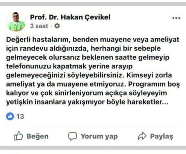 Doktordan randevuya gelmeyen hastalara sosyal medyadan tepki