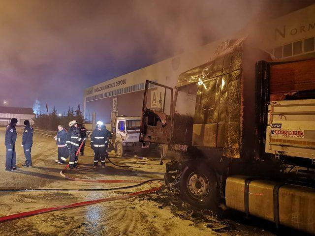 Park halindeki TIR yandı, uyuyan sürücü son anda kurtuldu