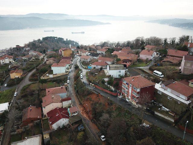 (Havadan fotoğraflarla) - Sarıyer'de yol çöktü, mahalle sakinleri tedirgin