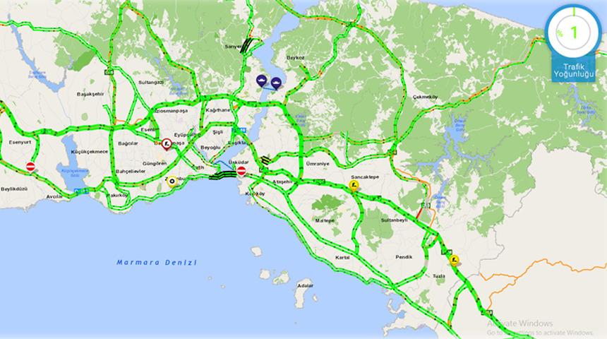 İstanbul'da trafik yoğunluğu yüzde 1