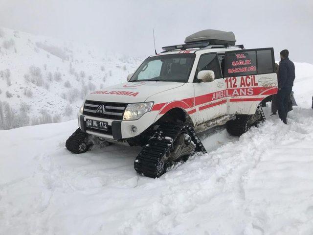 Paletli ambulans kar nedeniyle hastaya güçlükle ulaştı