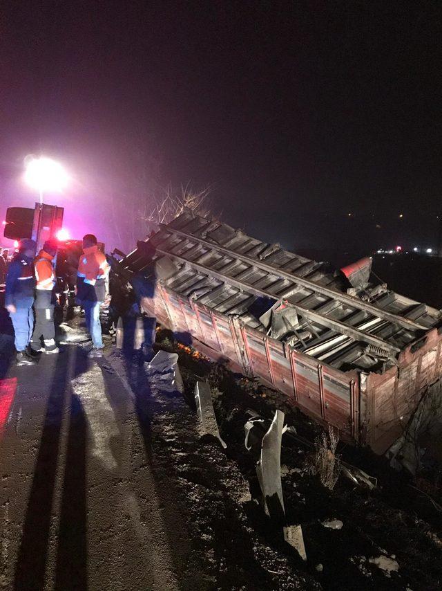 Yalova-Bursa yolunda narenciye yüklü kamyon devrildi, sürücü öldü