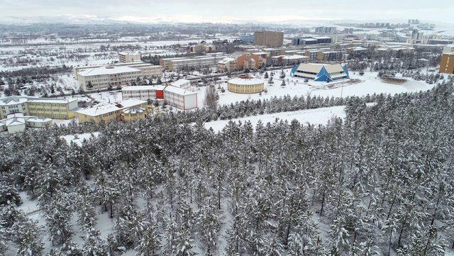 Cumhuriyet Üniversitesi yerleşkesinde kış güzelliği