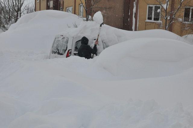 Bitlis'te park halindeki araçlar kara gömüldü