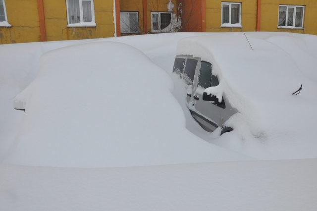 Bitlis'te park halindeki araçlar kara gömüldü