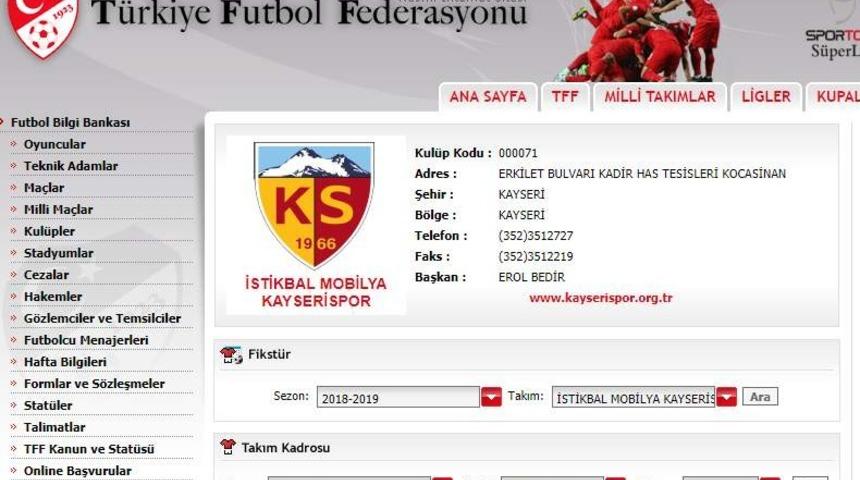 TFF, Kayserispor’un ismini güncelledi