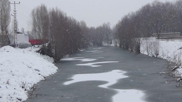 Muş’ta dereler dondu, ağaçlar buz kesti