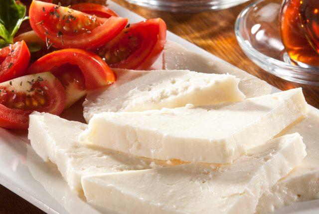 sliced-turkish-feta-cheese-with-tea-picture-id120990364