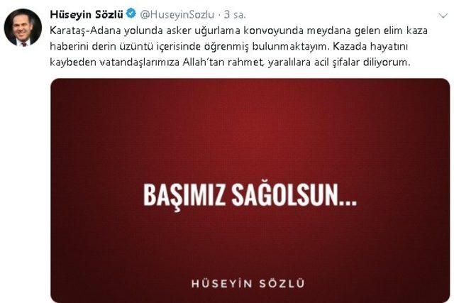 Jülide Sarıeroğlu ve Hüseyin Sözlü’den kazada hayatını kaybedenlerin yakınlarına başsağlığı mesajı