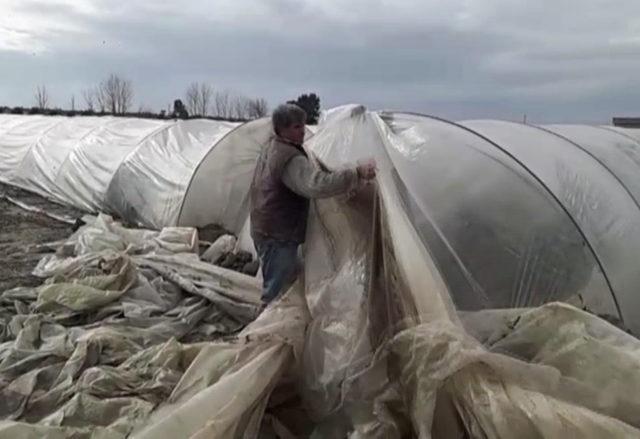 Tarsus'ta hortumun vurduğu seralarda onarım