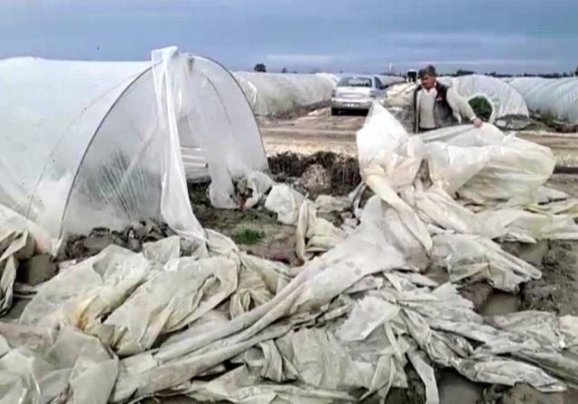 Tarsus'ta hortumun vurduğu seralarda onarım