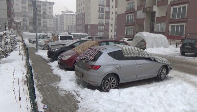 Dondurucu soğukta araçlara battaniyeli koruma