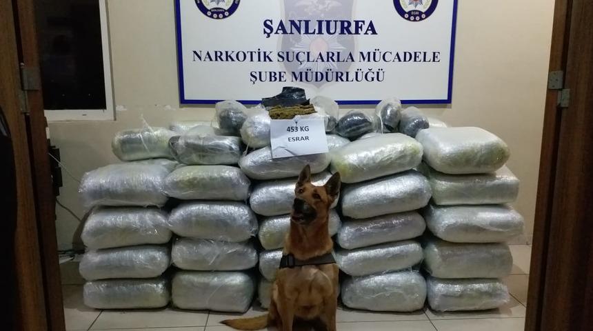 Şanlıurfa'da 453 kilo esrar ele ge&ccedil;irildi, 4 kişi g&ouml;zaltına alındı
