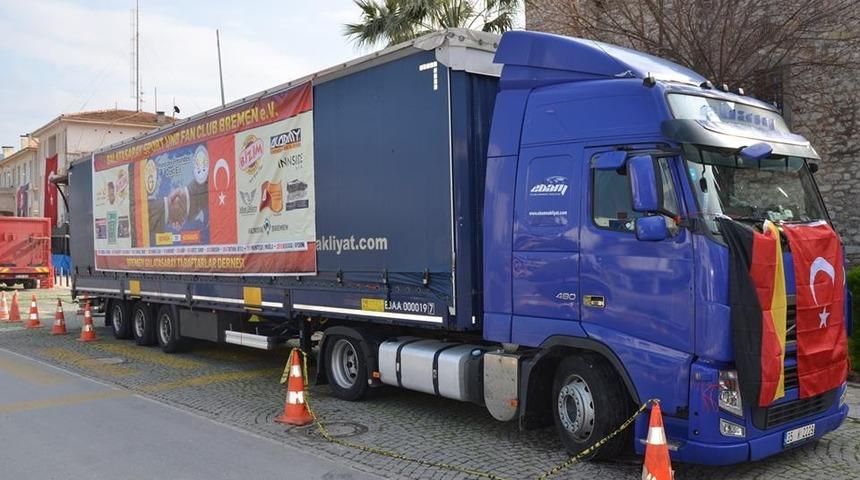 ‘Dost Eli’ yardım tırı Kuşadası’na ulaştı