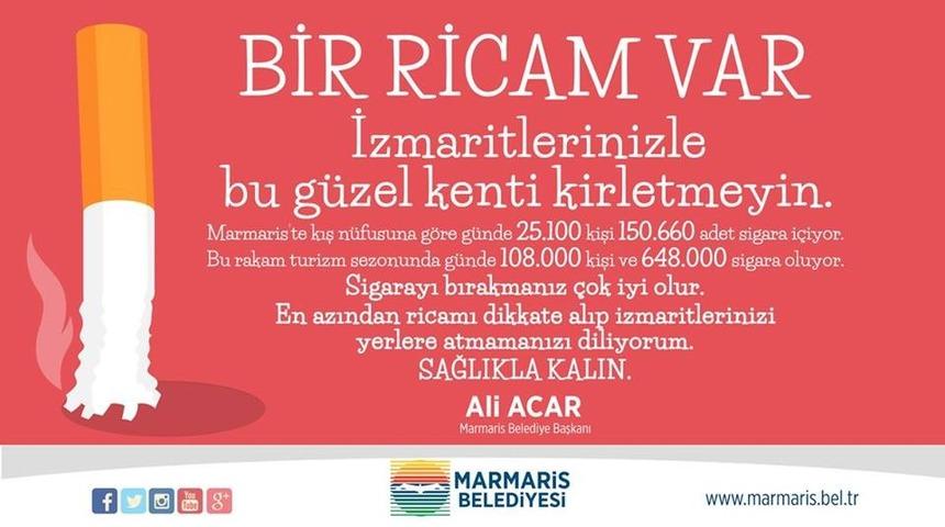 Marmaris&rsquo;te &ldquo;İzmaritleri yere, sağlığını &ccedil;&ouml;pe atma&rdquo; kampanyası