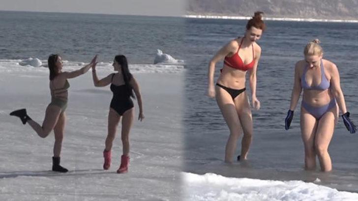 Rus yüzücüler buz gibi sulara daldı  G1