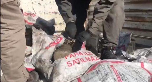 Kamyonetteki yardım kömürleri arasında 69 kilo esrar ele geçirildi