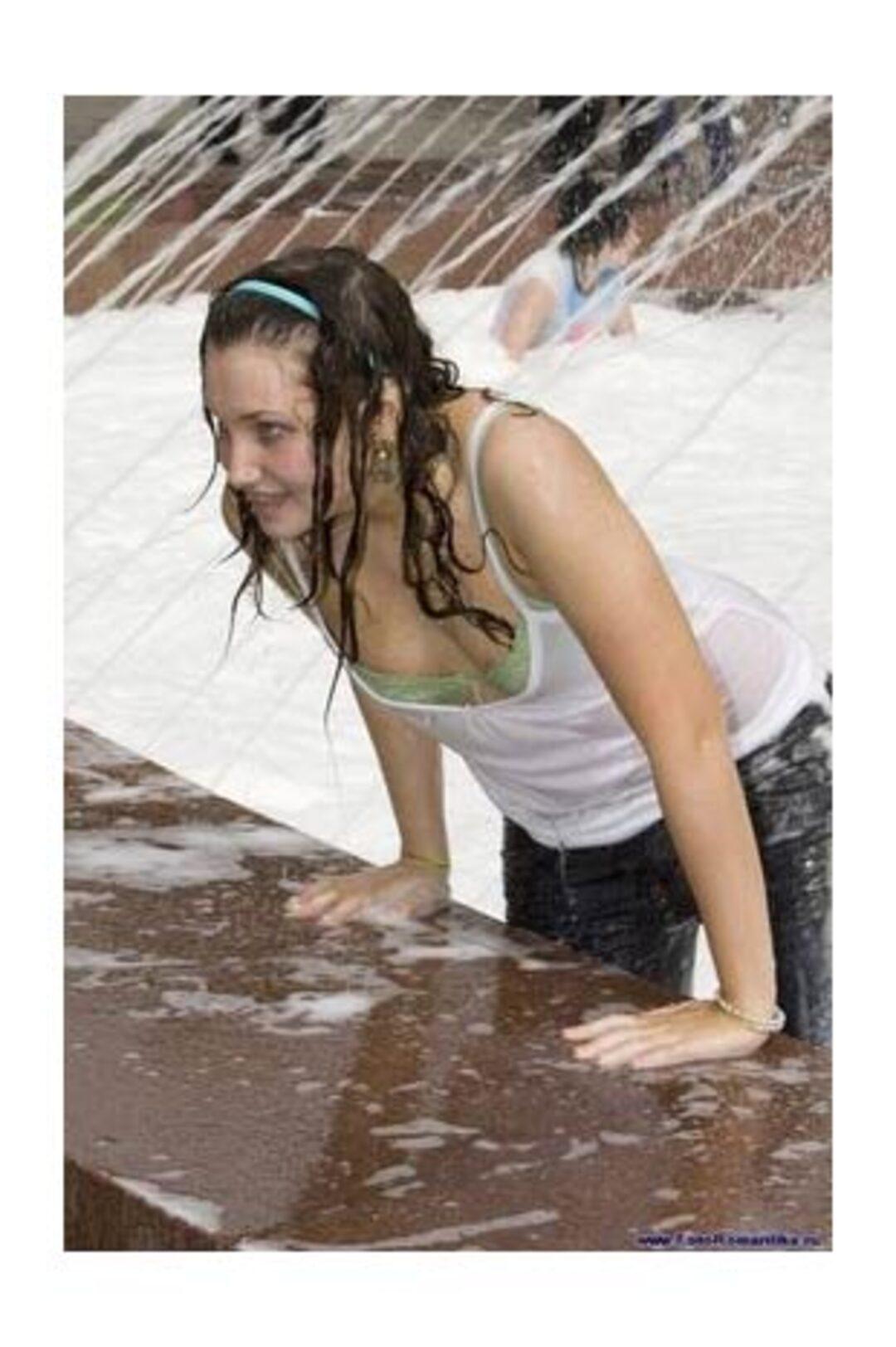 Huge fountain of a young asian girl