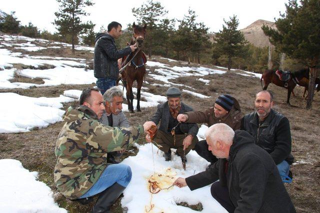 Atlarla ’karlı pekmez’ yemeye gittiler