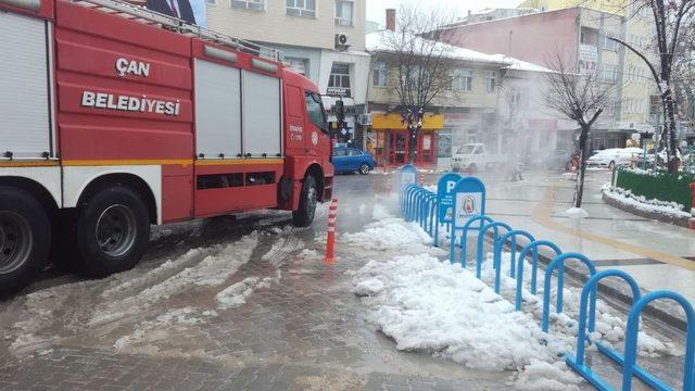 Çan Belediyesi  kar eritmeye termal suyla çözüm buldu