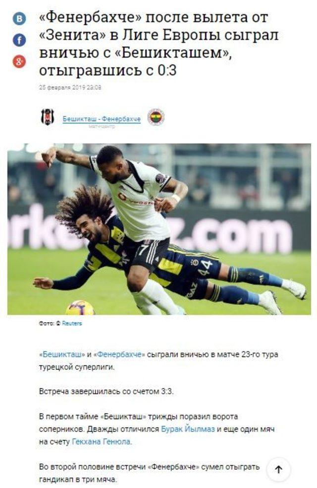 Beşiktaş - Fenerbahçe derbisi Rus basınında büyük yankı buldu