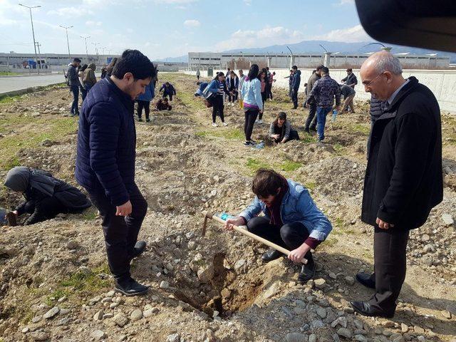 Üniversiteli gençler 250 fidanı toprakla buluşturdu