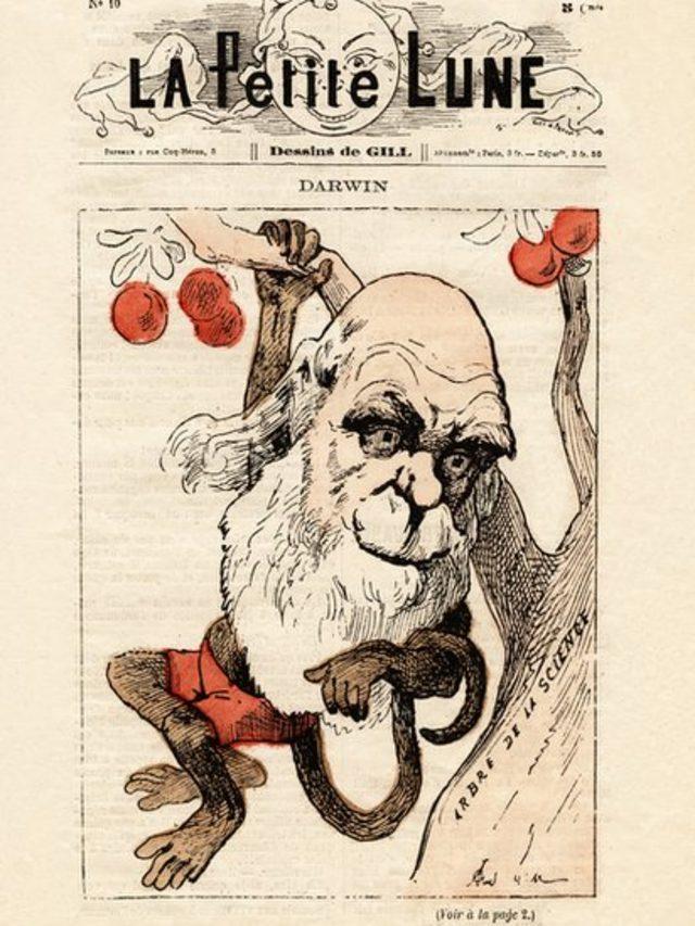 1871 tarihinde yayınlanan Fransız La Petite Lune dergisi, kapağında, insanın maymunla aynı atadan geldiğini söyleyen Darwin'i böyle karikatürleştirmişti